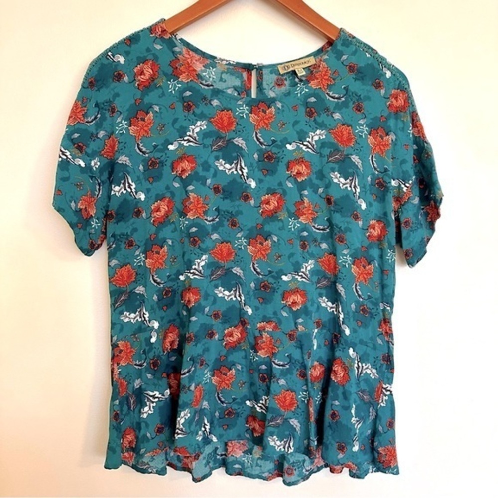 Democracy Green Floral Short Sleeve Top Size XS